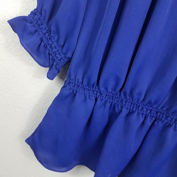 Willi Smith Women's Royal Blue Elastic Waist Tie Neck Medium Shirt Top Blouse - Picture 10 of 13